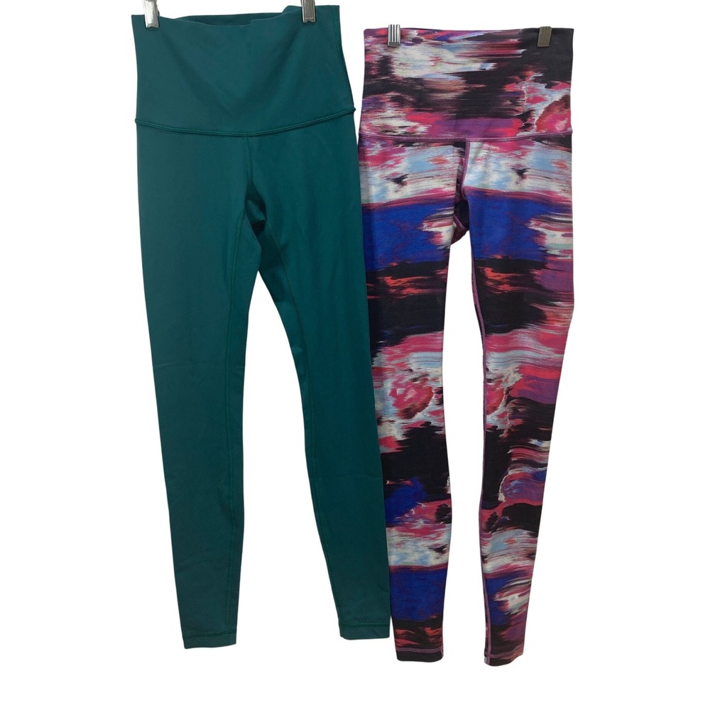 lot of 2 Lululemon Leggings High Rise Yoga Pants Size 4 Green & Print‎